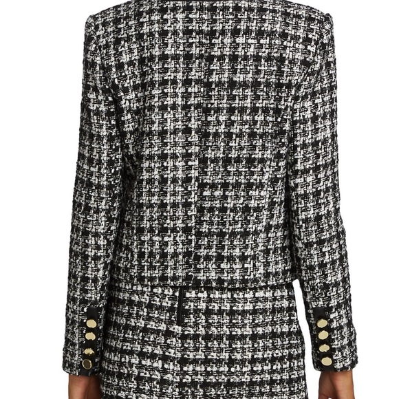 Alice and Olivia Donita tweed and vegan leather jacket - Picture 3 of 13